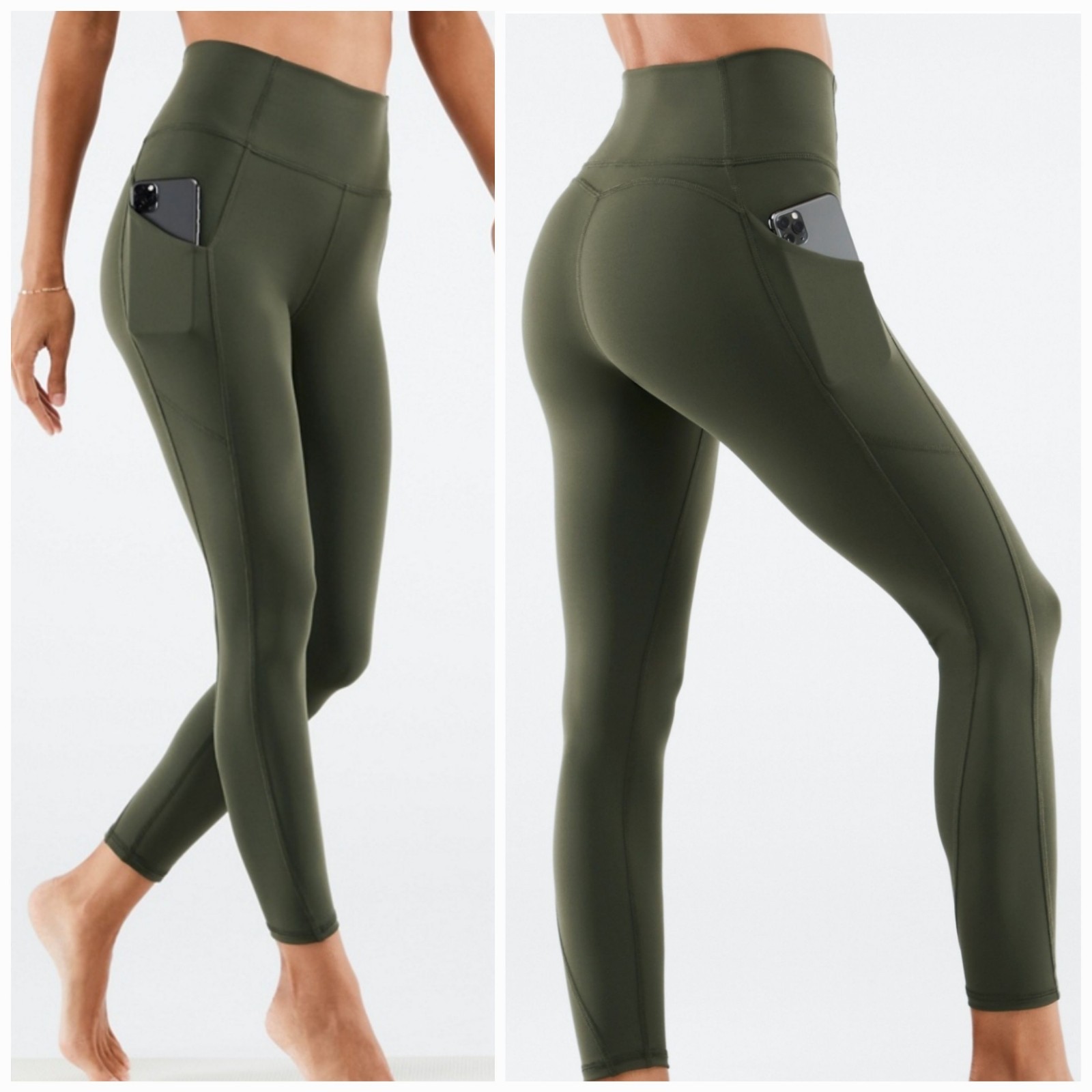 Fabletics Pureluxe Oasis High Waisted Tight Leggings Side Pockets Green Small