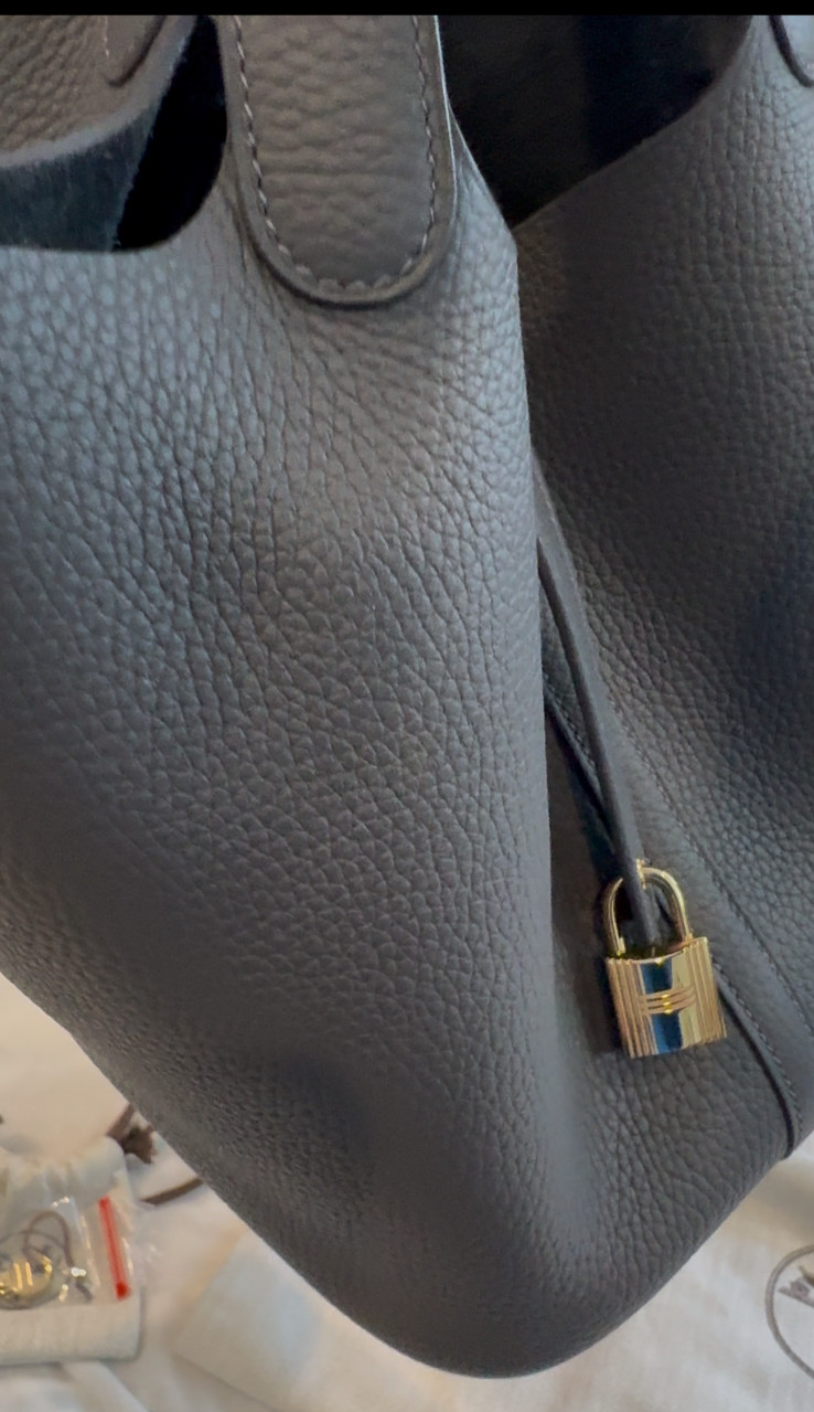 Rare Combo 2024 Hermes Clemence Leather Picotin 22 In Ardoise with Permabrass