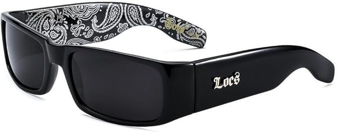 Locs Hardcore Sunglasses – Black Frame with Blue Paisley Interior – UV Protectio