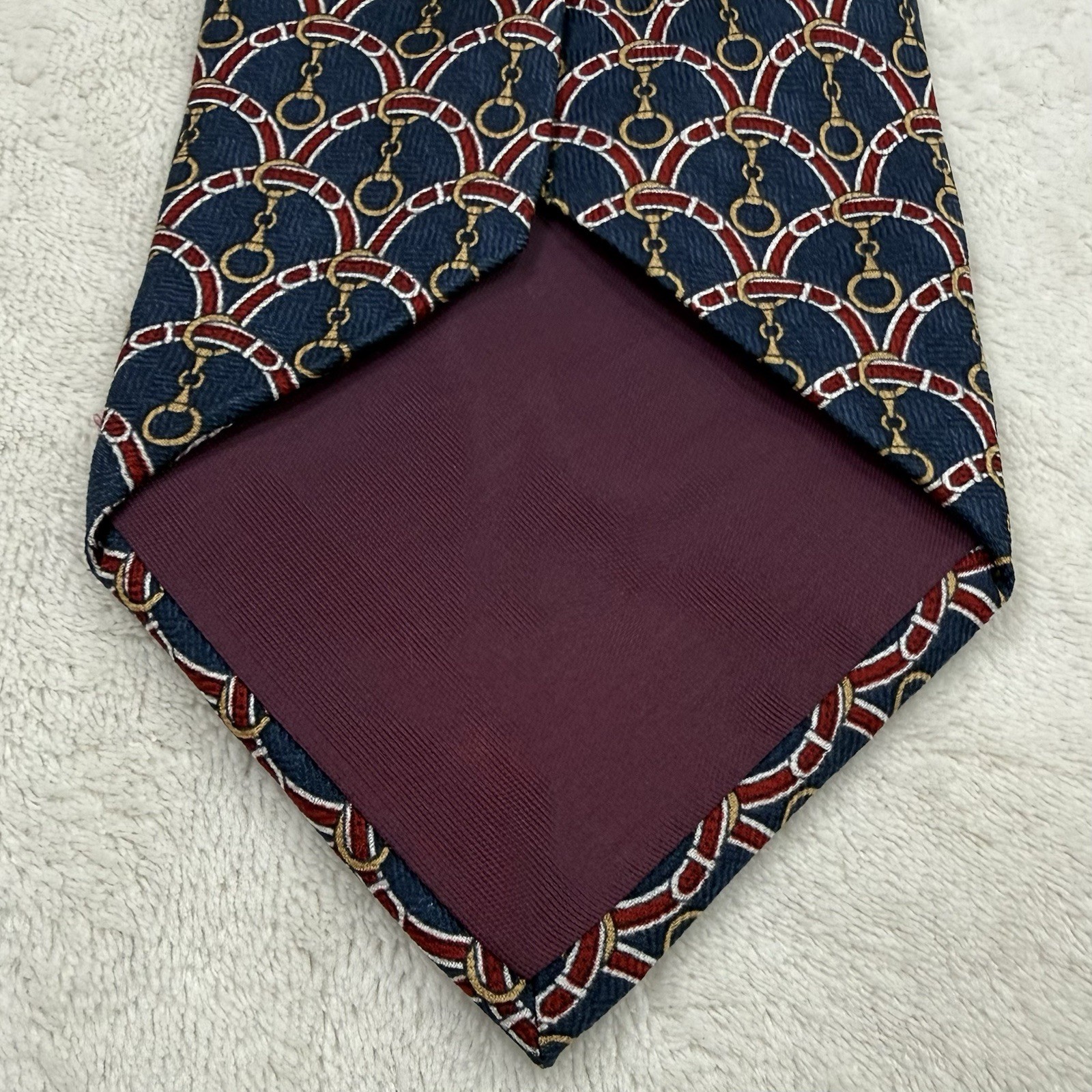 Tom James 100% Silk Tie Navy Red Gold Equestrian Bit Ring USA