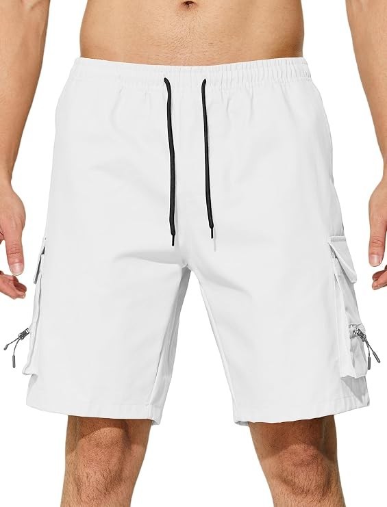 Men’s Super Stretch Cargo Shorts with Button Closure and Zipper Pockets