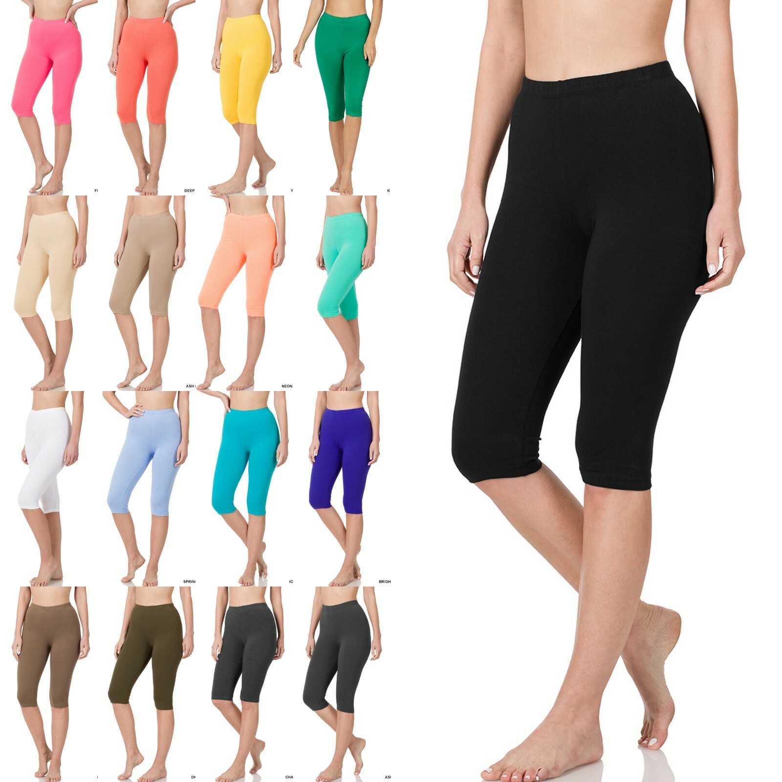 Women’s Seamless Soft Cotton Stretch Basic Capri Knee Leggings Fitness Yoga