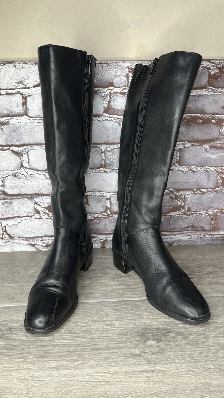 Ipanema Black Leather Knee High Side Zipper Heel Boots Women’s Sz 7.5M US/38EU