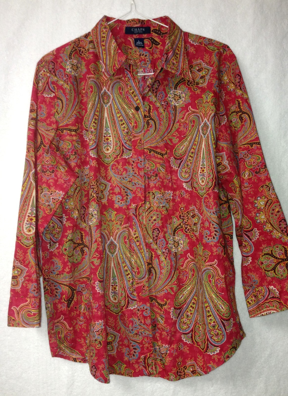 CHAPS Women’s (Size Large) Geometric Dress Shirt Button-Up 3/4 Sleeve E282