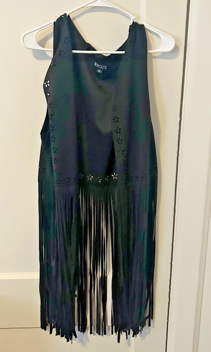 Relish NOLESS Black Fringe Vest No Sleeve Size 2XL