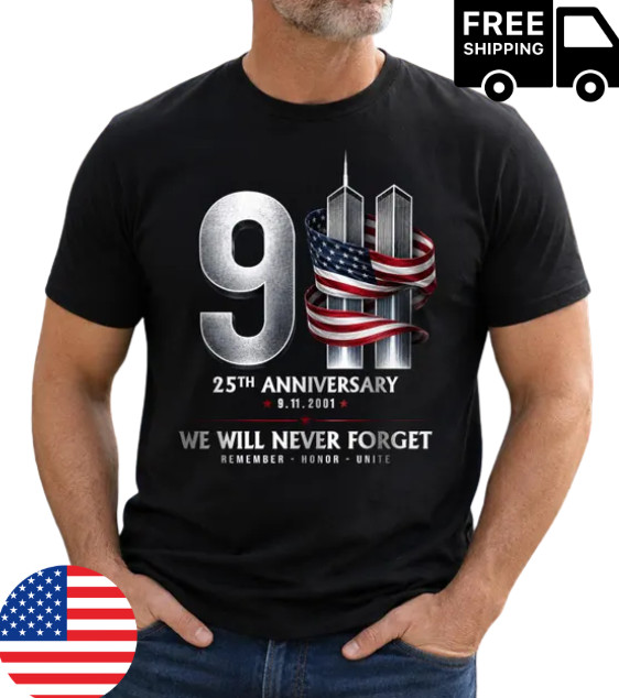 9/11 25th Anniversary Memorial T-Shirt, Patriotic American Flag Tribute Tee, Sep