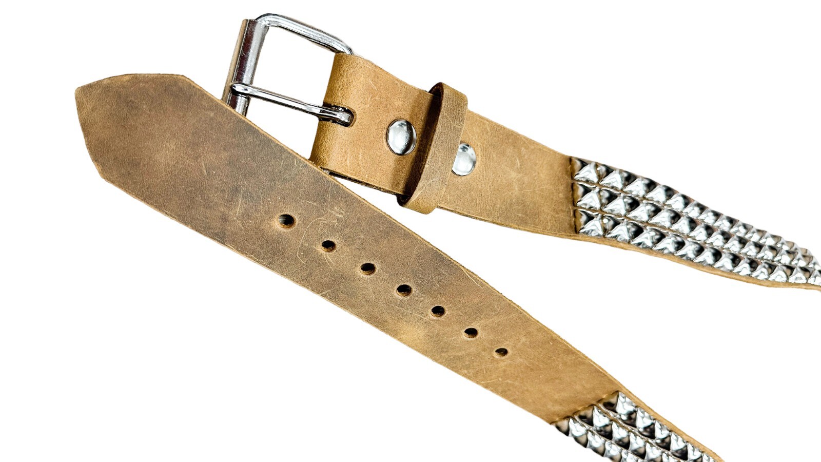 Three Row Pyramid Stud Belt Brown Leather Studded Belt Punk Goth By Funk Plus