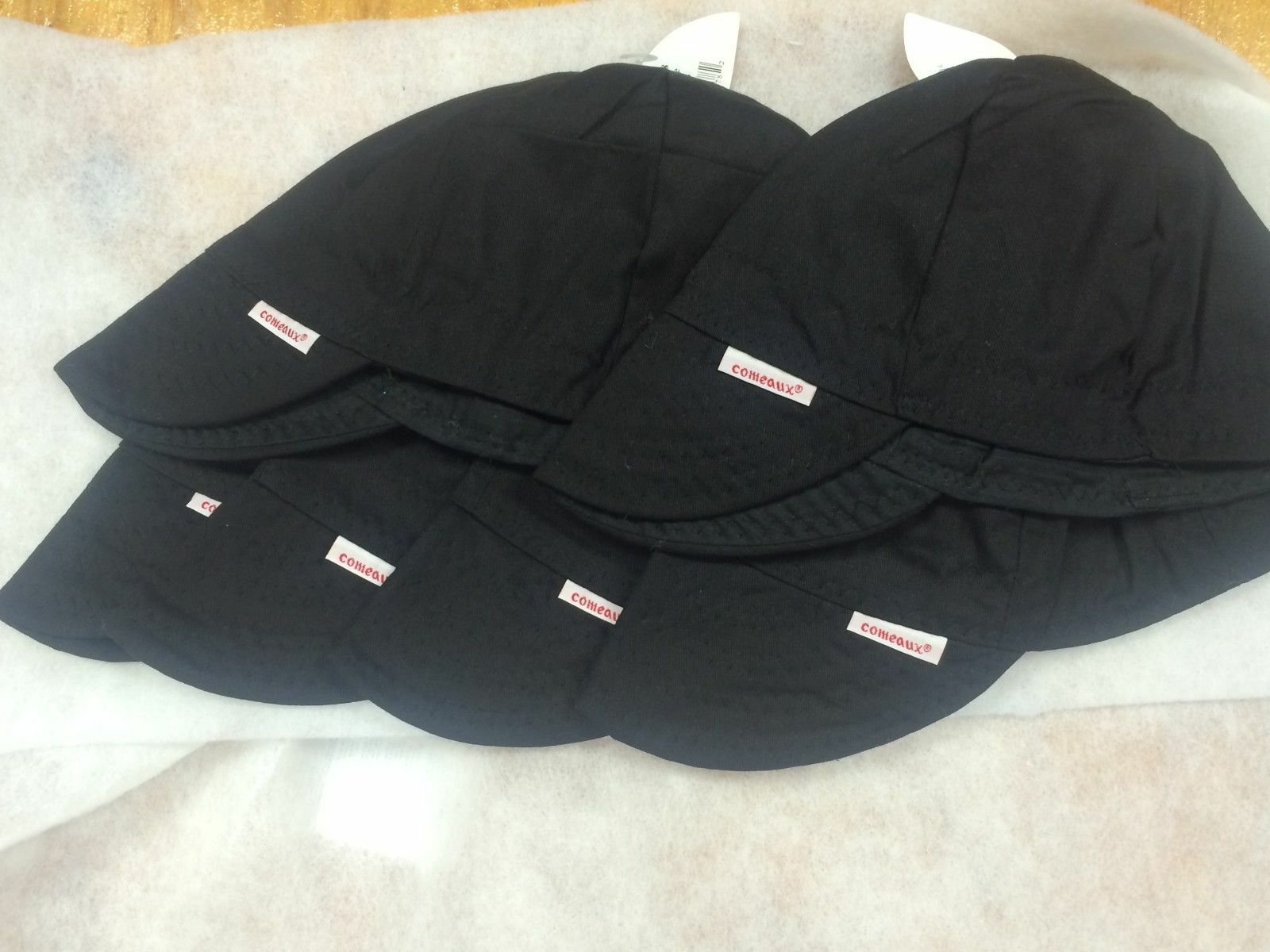 NWT 6 Comeaux Caps Welding Welders Hats Solid BLACK 2000 Reversible 100% Cotton