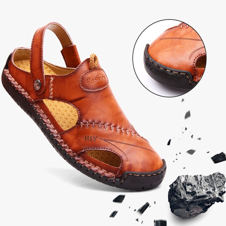 Men’s Closed Toe Sandals Adjustable Slides Yellow Black Brown EU 40-44 US 7.5-10