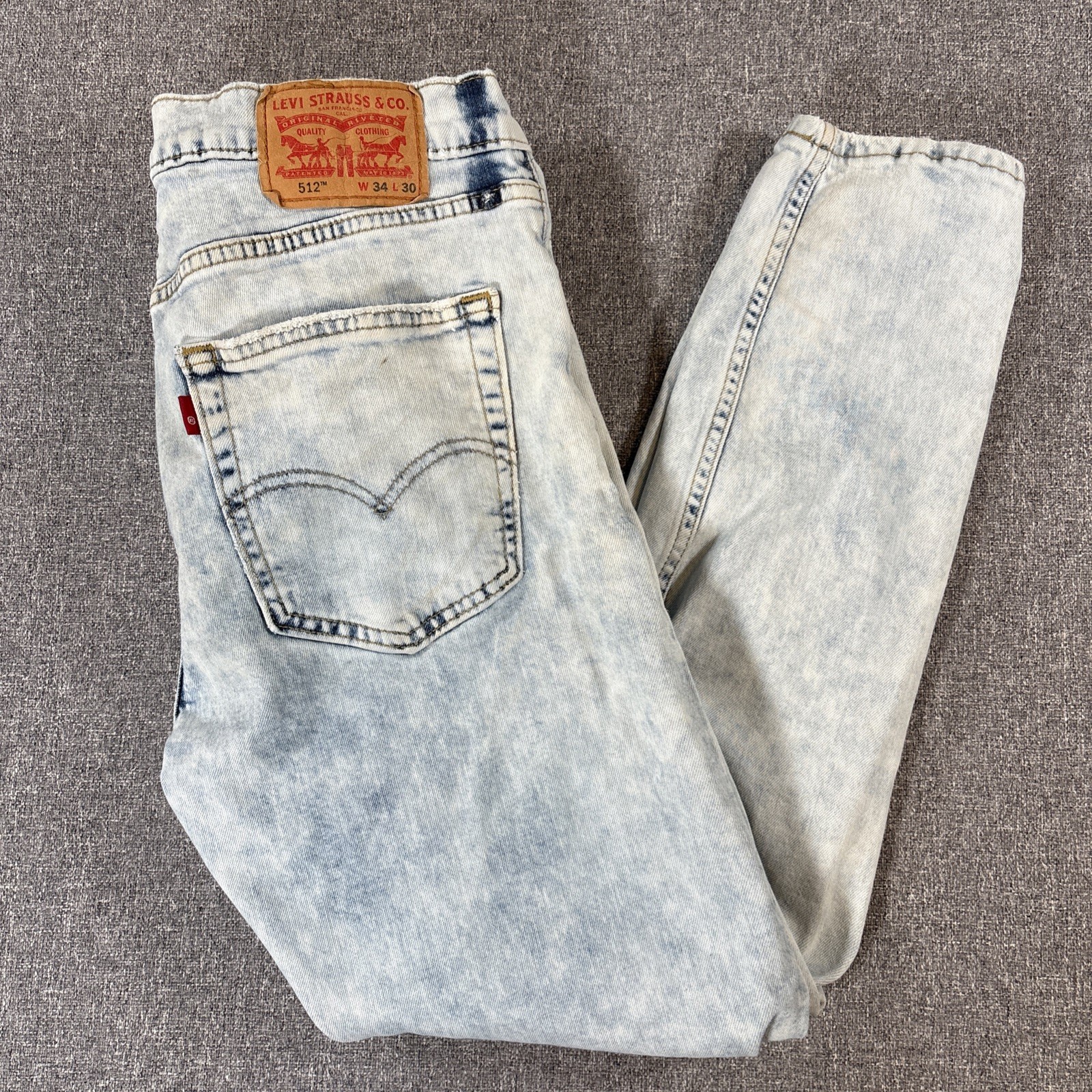 Levi’s 512 Slim Taper Jeans Mens 34×30 Light Wash Acid Wash Denim Blue USA