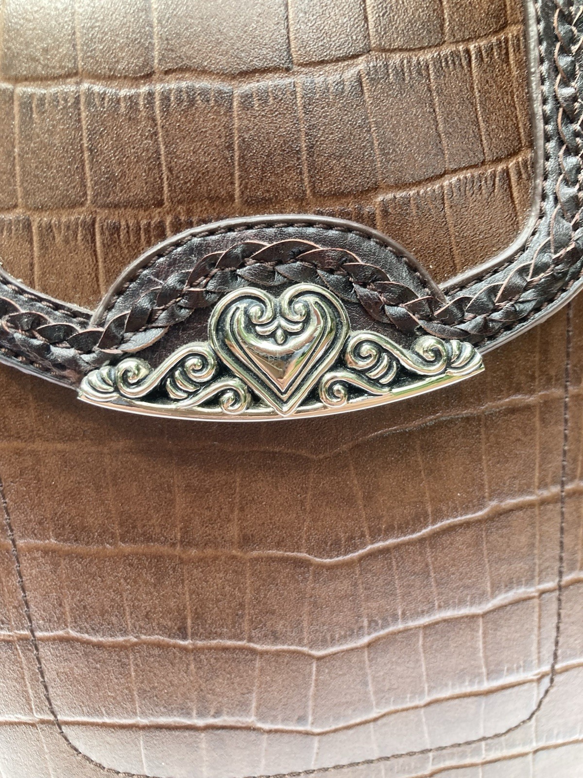 Vintage Brighton Crocodile Embossed Backpack Purse with Heart Accents