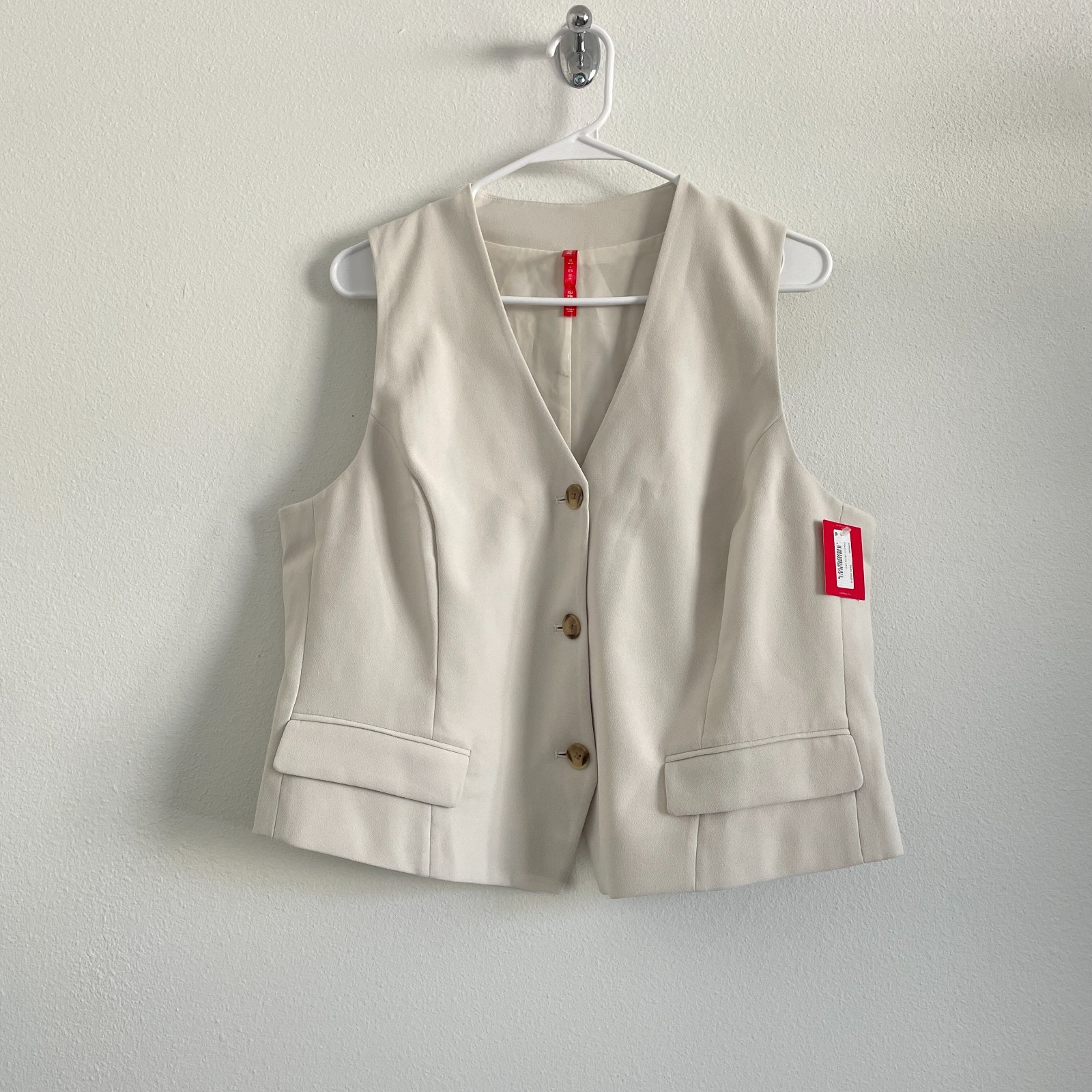 Spanx Crepe Vest Womens XL Tailored 3-Button Capsule Classic Office Parchment