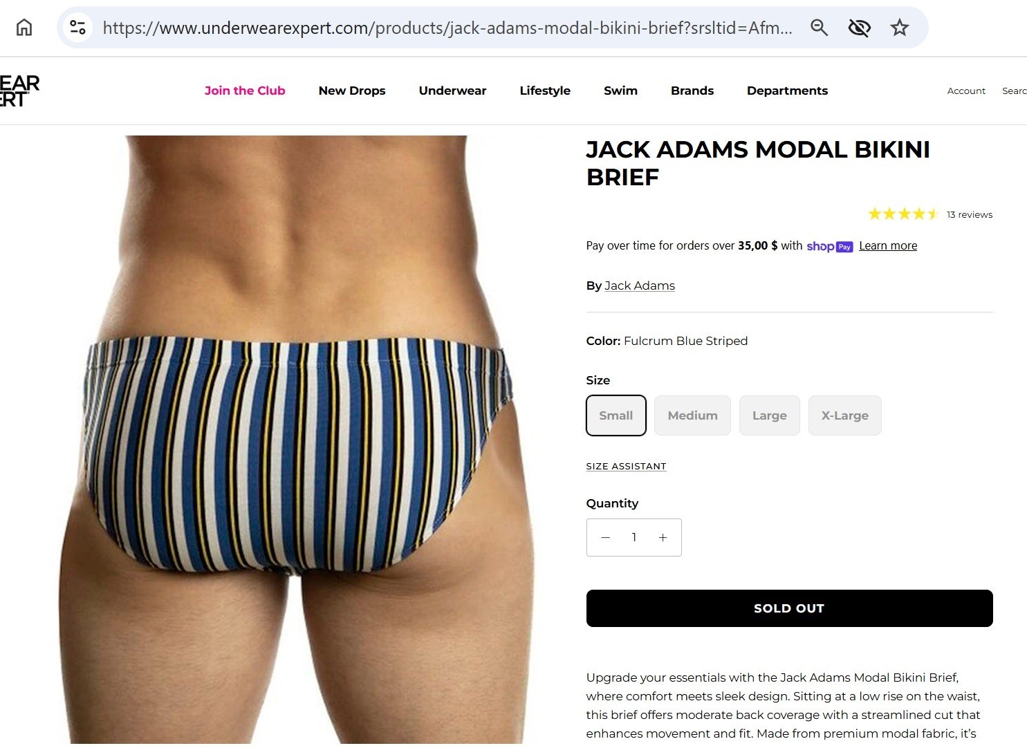 JACK ADAMS MODAL BIKINI BRIEF. FULCRUM BLUE STRIPED. SMALL. NWT. VERY RARE🌈 GAY