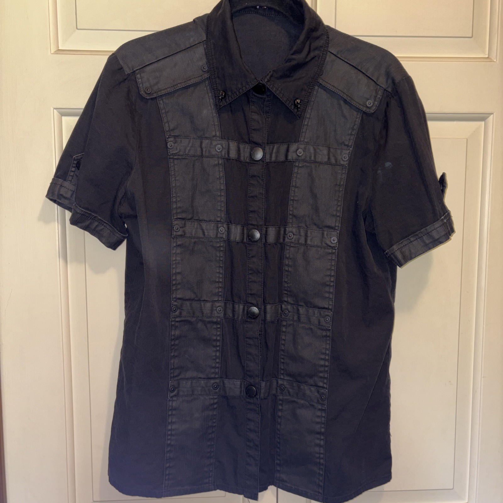 punkrave punk rave men’s black snap shirt short sleeves xl y-436 skulls