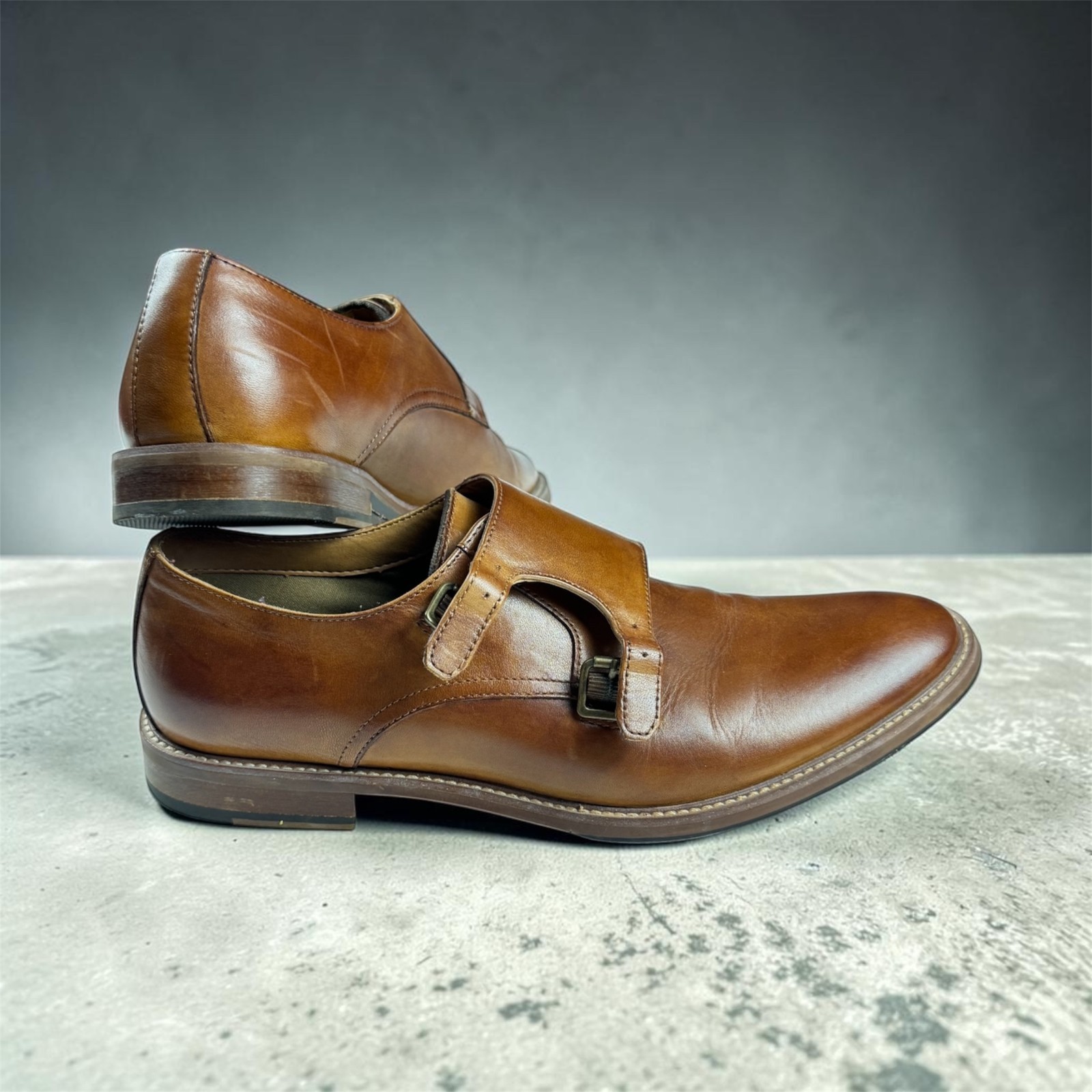 ALDO LOLLER Brown Faux Leather Double Monk Strap Round Toe Dress Shoes US 12