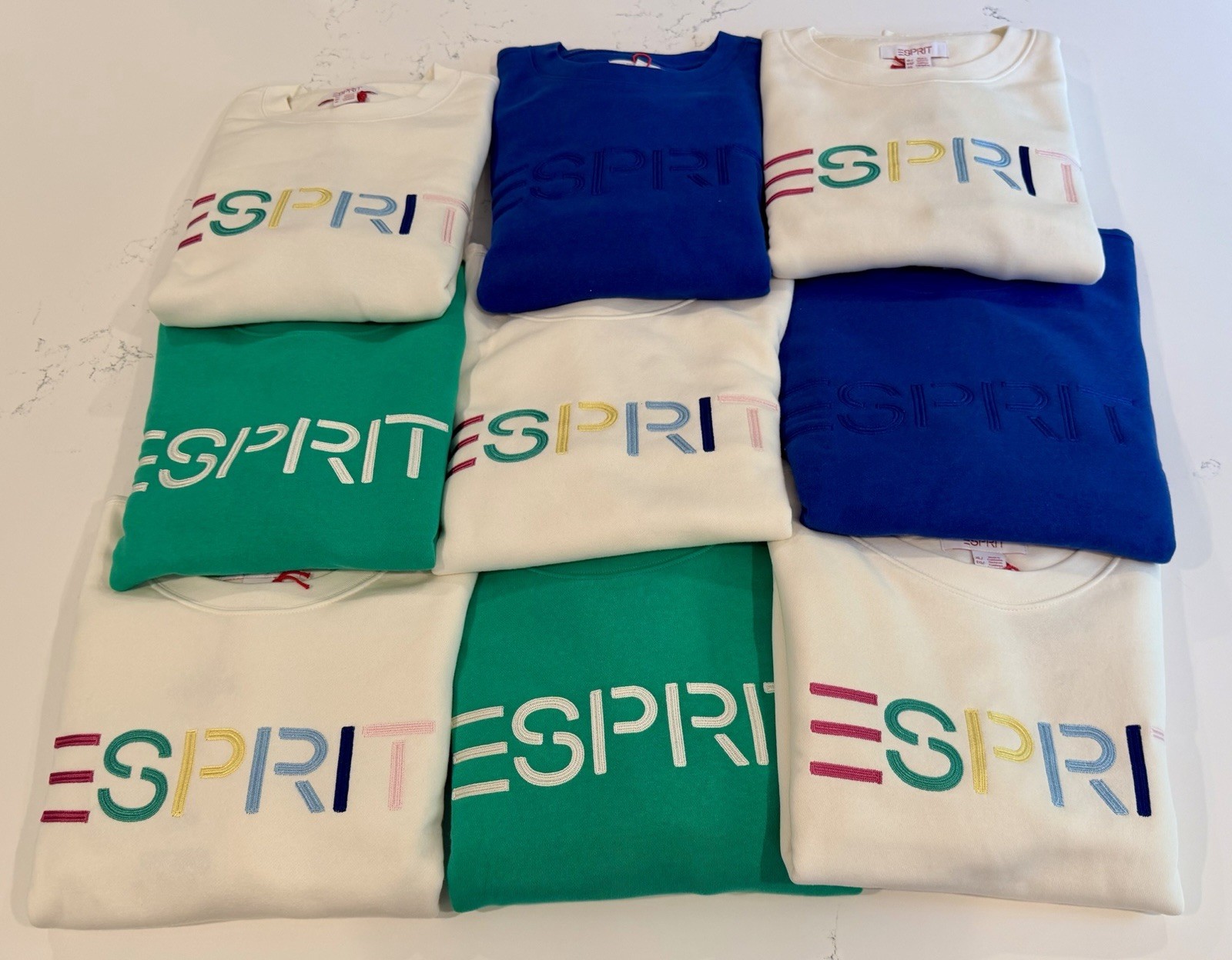 Esprit Women’s Logo-Multicolor Sweatshirt Crewneck Green RETRO-New With Tags