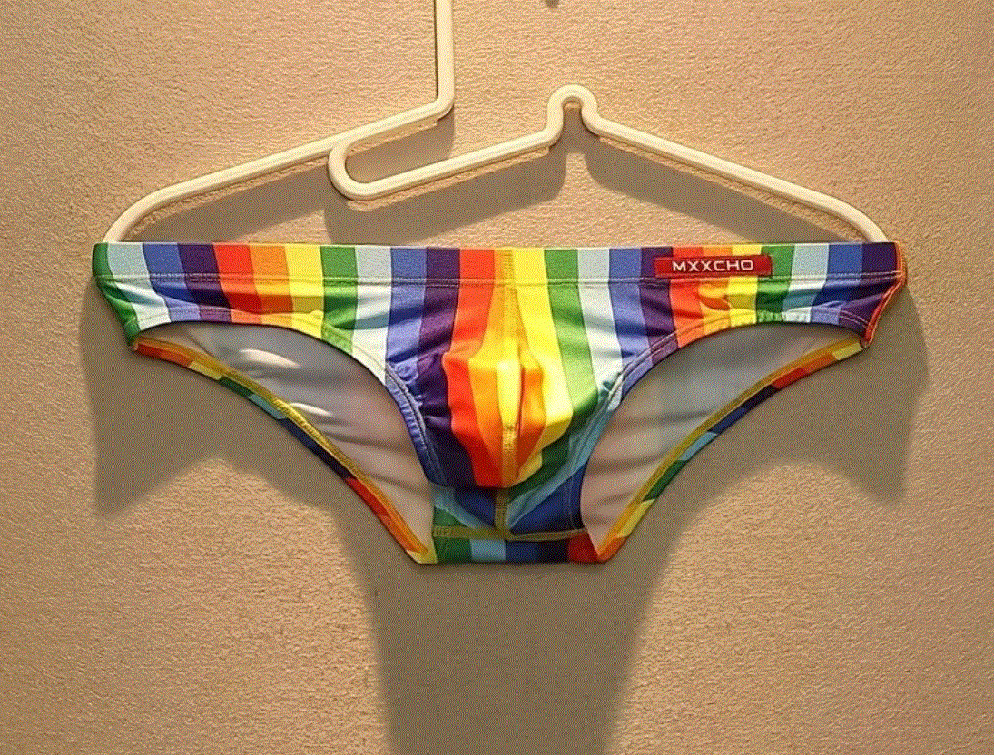 New Men’s Sexy Pride Rainbow Hang Free Swim Brief w/Enhanced Contoured Pouch-Gay