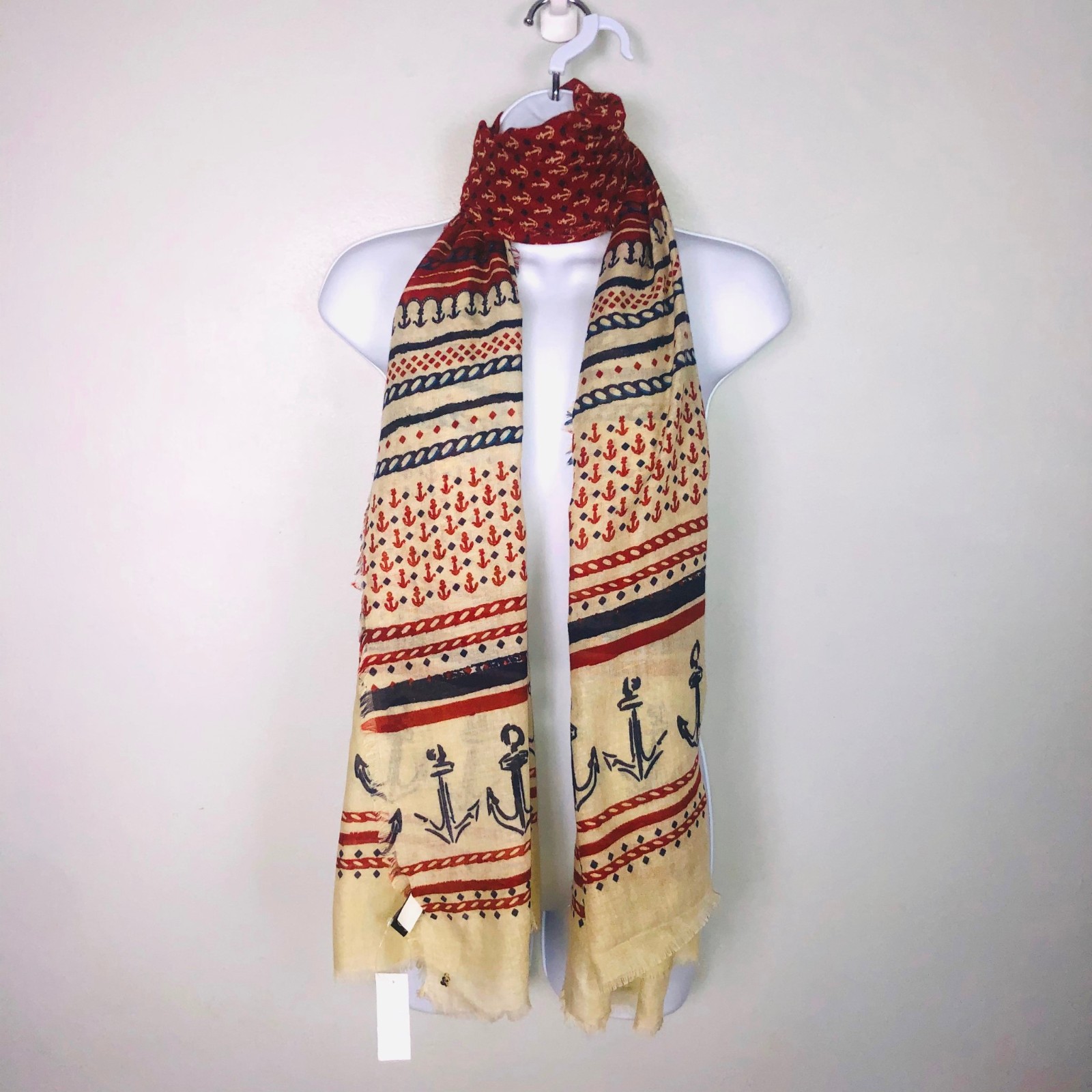 NEW 2 Chic Womens One Size Rectangle Scarf Wrap Lightweight Red Navy Nautical
