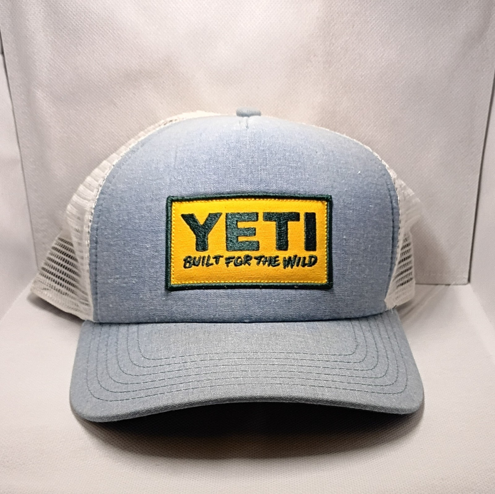 Yeti Built For The Wild Snapback Mesh Blue Trucker Hat Yellow Patch Adjustable