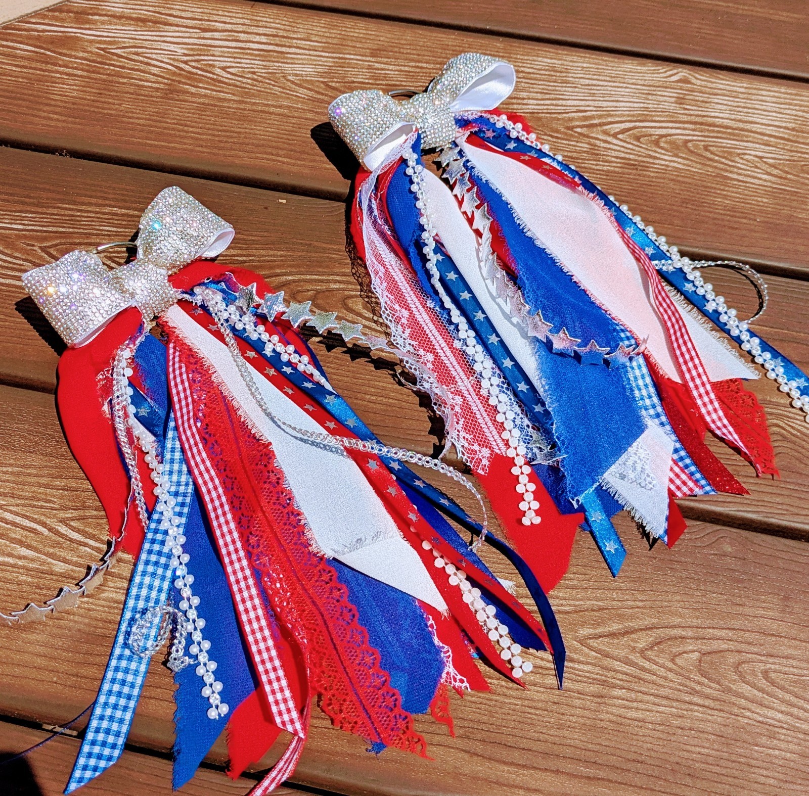 Red White & Blue Rhinestone Cowboy Boot Bows. Western Accessories Cowgirls Bling