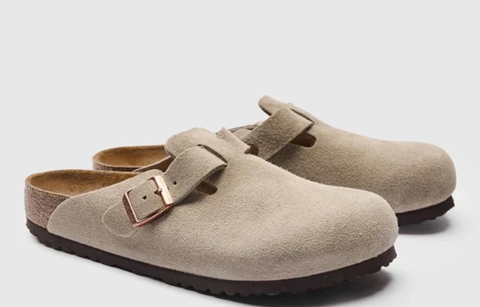 Birkenstock Boston Soft Footbed Taupe Suede Leather Unisex’s Clog Shoes