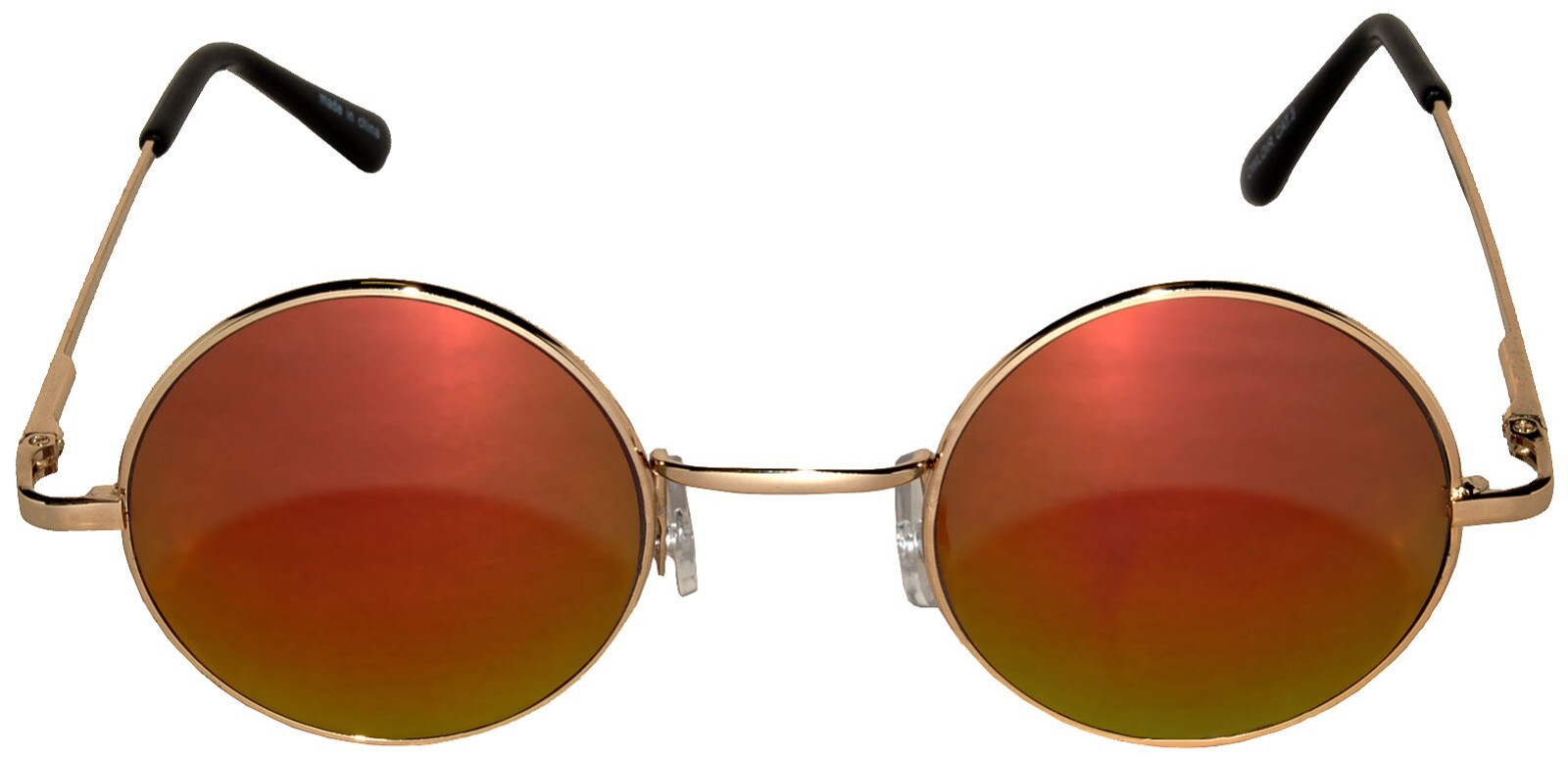 ROUND SUNGLASSES RED MIRROR LENS 43mm GOLD METAL FRAME ONE PAIR SMALL