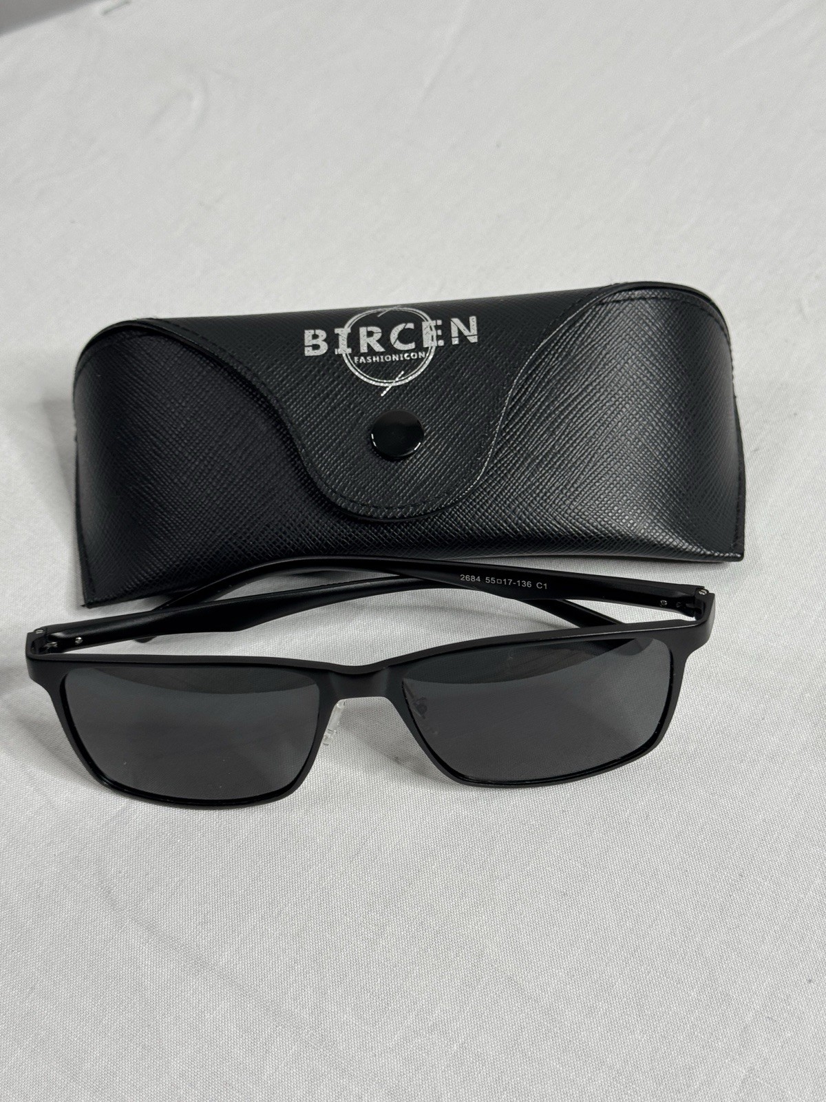 BIRCEN Rectangle Sunglasses Men’s Full Rim Black Plastic Frame/Lens 2684 55
