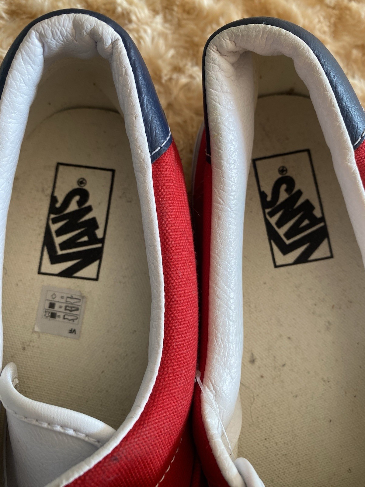 VANS womens Slip-On Low Top Canvas Sneakers Red White Blue Solid Rubber Sole
