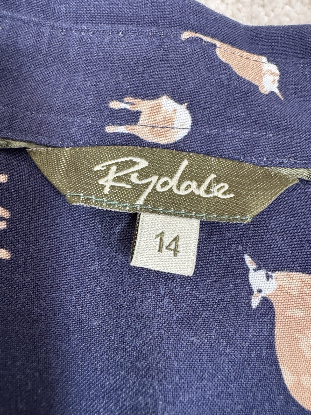 RYDALE NAVY SHEEP PATTERN LONG SLEEVE VISCOSE SHIRT/BLOUSE SIZE 14