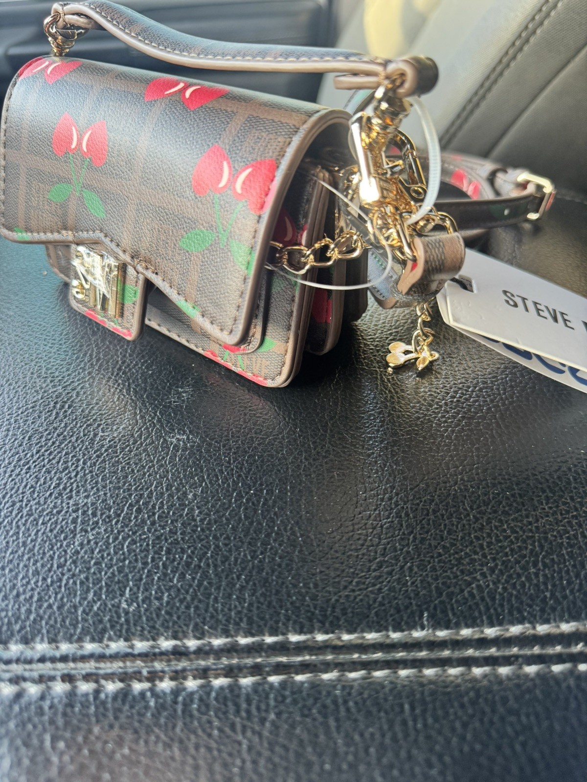 Steve Madden Embroidered Red Cherry Print ZA Wallet + Wrist Strap NWT