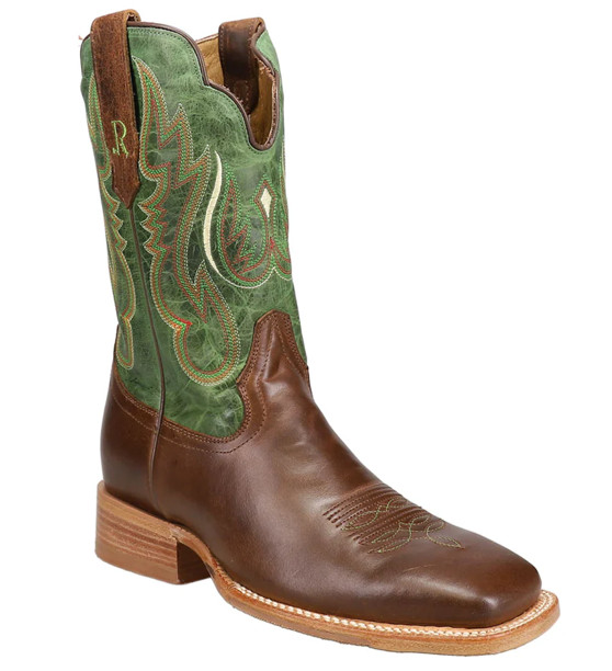 R. WATSON Vintage Green Embroidered Wide Square Toe Cowboy Boots SIZE 9 1/2EE