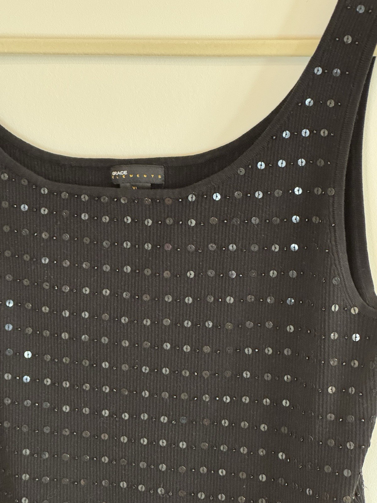 Grace Elements Women’s Silk Blend Black Sequin Tank Top Size XL