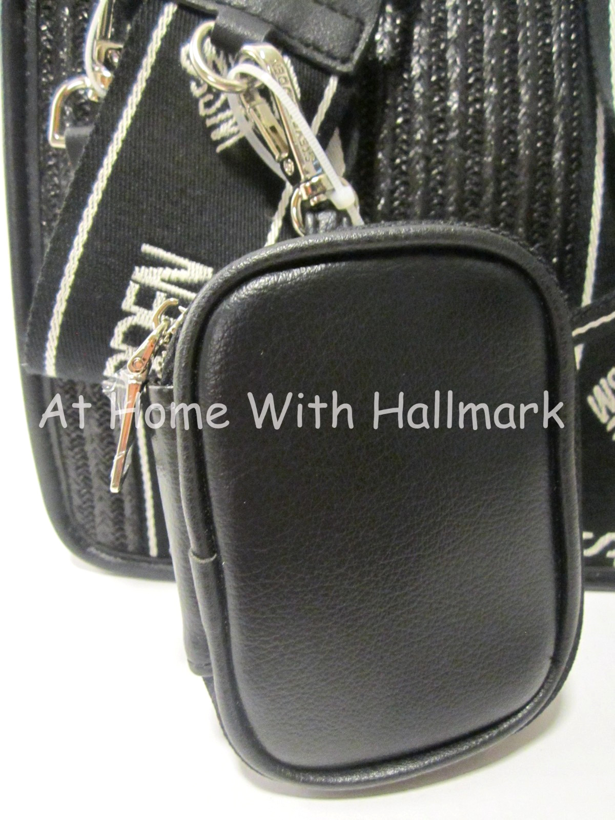 Steve Madden Black Bwebber Weave Satchel Crossbody Purse Earbud Case NWOT B59