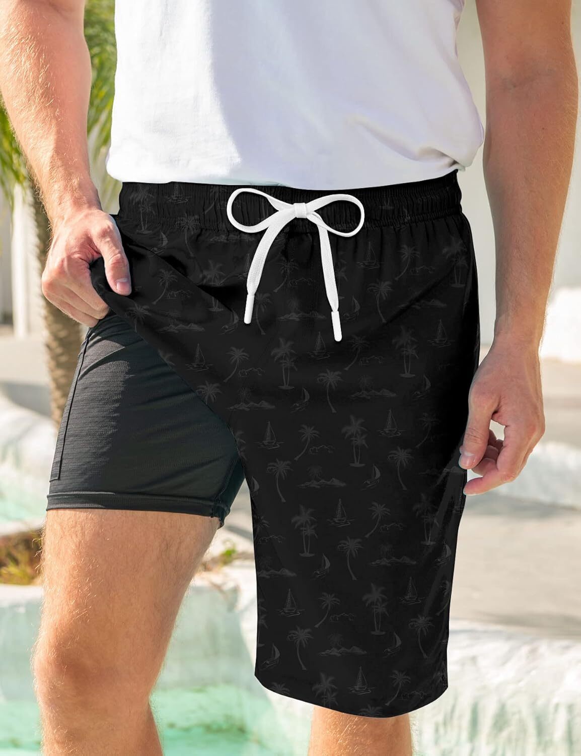 Mens Swim Trunks Quick Dry Compression Liner Pockets 9» Inseam M-3XL UPF 50+