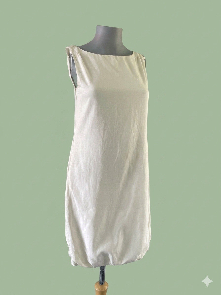 TIGER OF SWEDEN Silk Cotton Cream Dress UK 8Off White Bubble Hem Shift Pockets