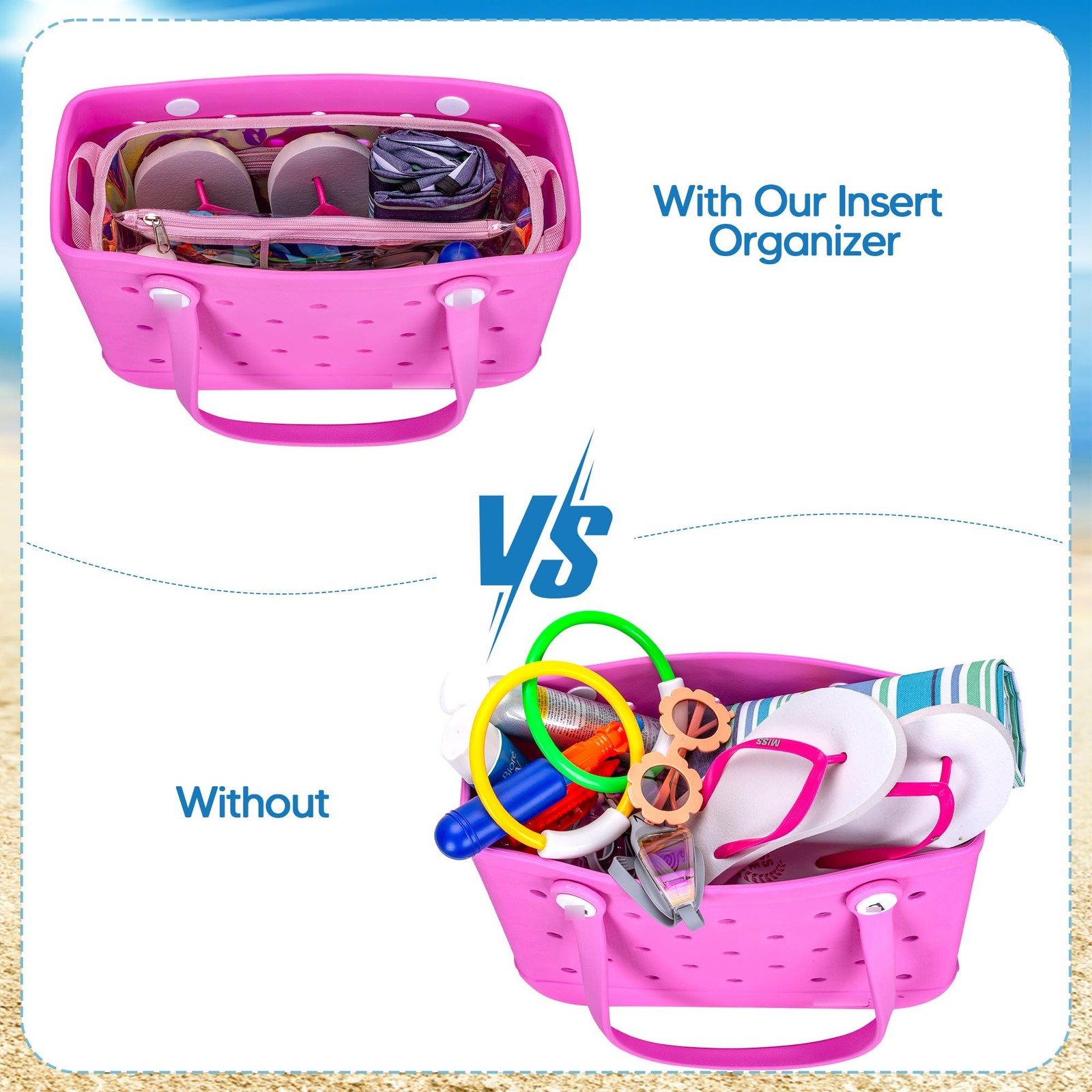 Iridescent Beach Bag Organizer Insert (12.4in x 10.2in x 4.3in) Compatible wi…