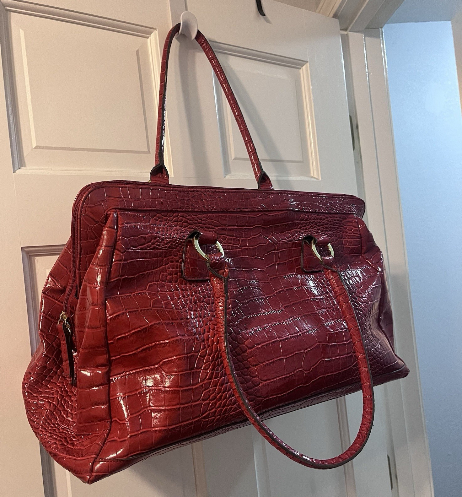 Red Crocodile Faux Leather Weekender Bag with key and lock