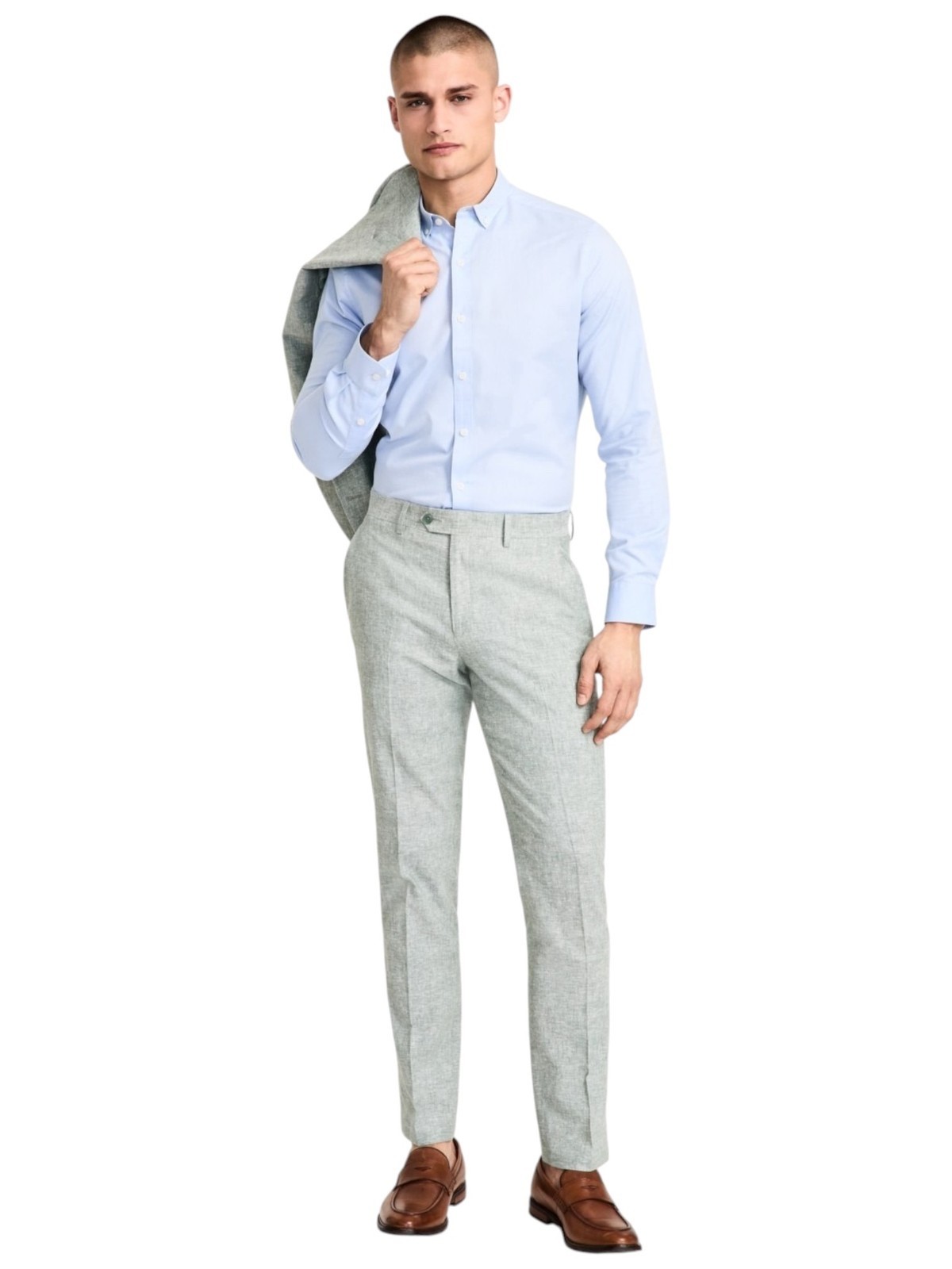 Bar Iii Mens Slim fit Dress Pants Solid Linen Green – 30W x 30L