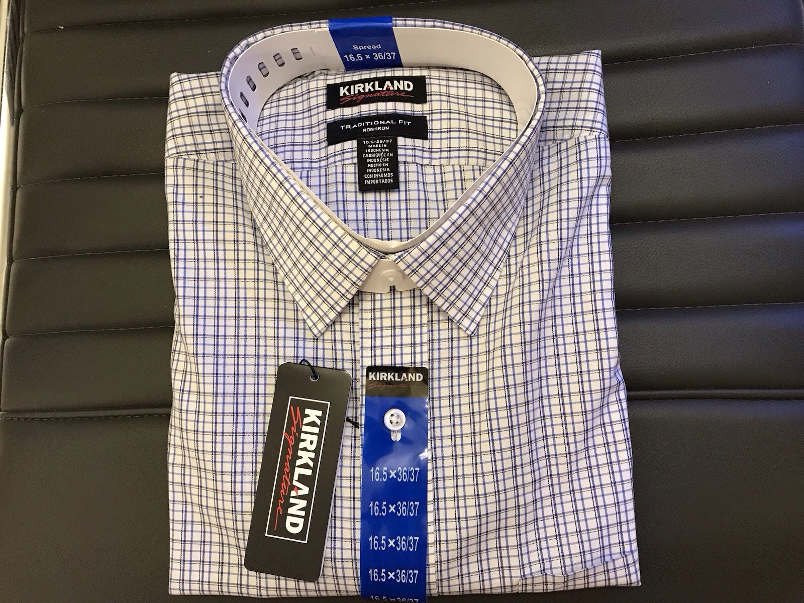 Kirkland Signature Non-Iron Traditional Fit Spread Collar Check Shirt 16.5 36/37