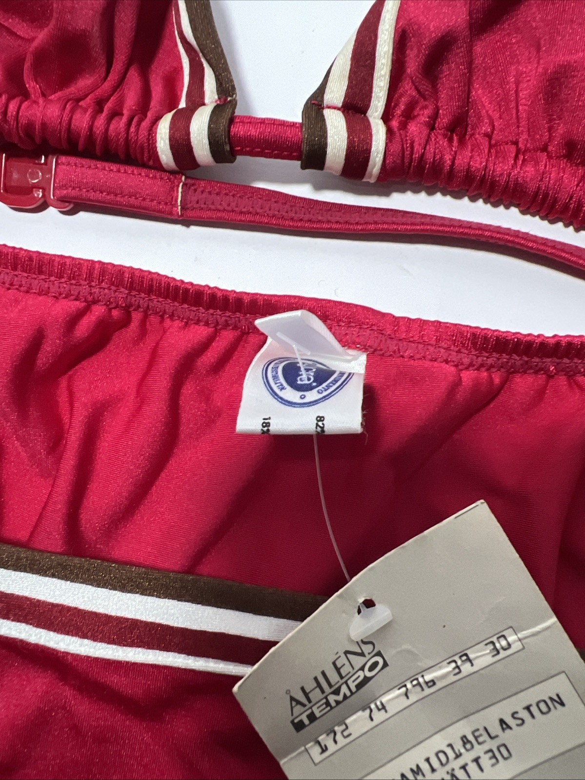 Ahlens Tempo Bikini Pinks Stripes Original Tag Europe Sweden Size 40 NOS 1980s
