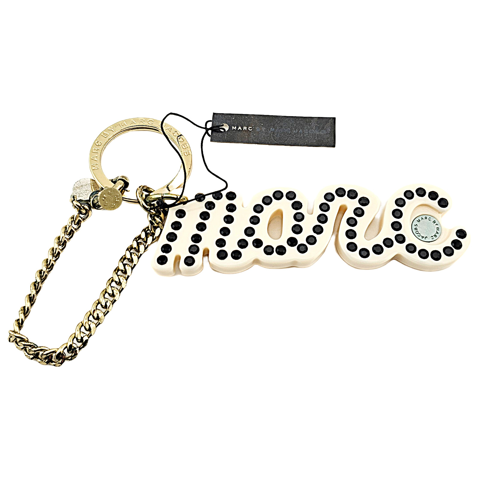 Marc Jacobs Signature Keychain – Cream with Black Crystals- BRAND NEW!