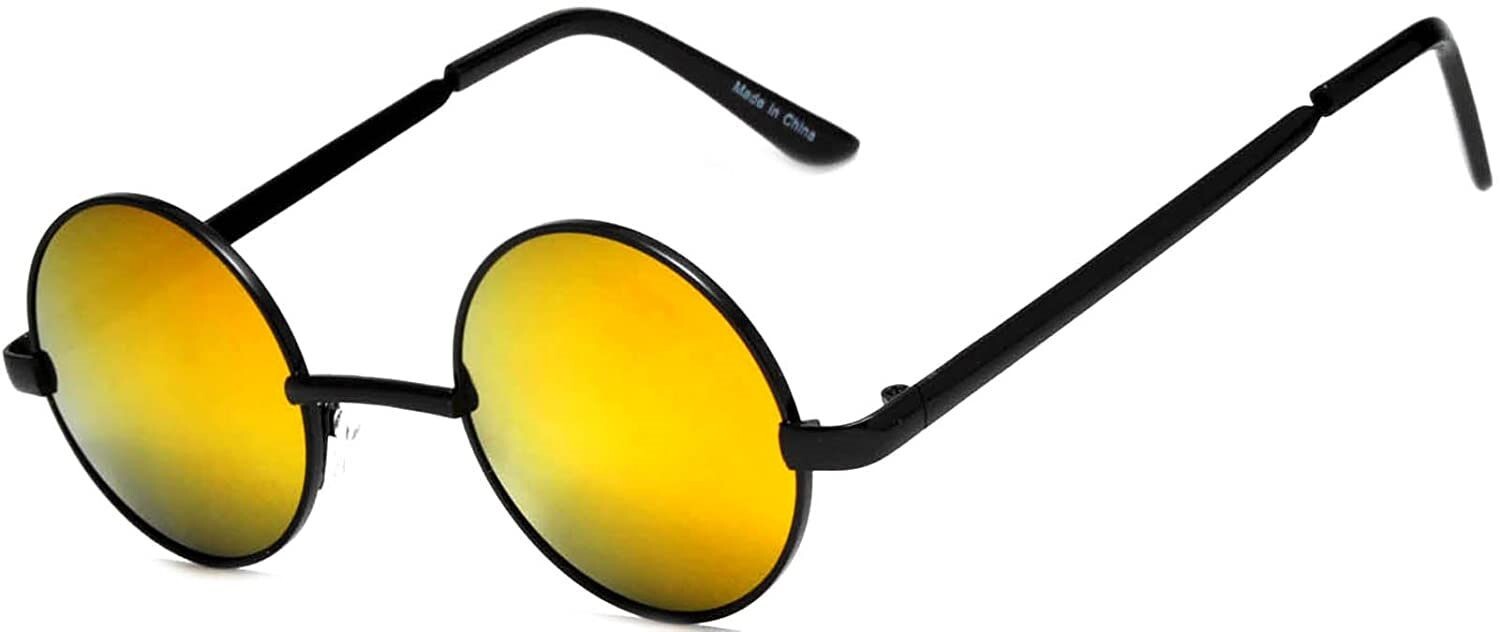 BLACK METAL FRAME ROUND SUNGLASSES RED MIRROR LENS 43 MM ONE PAIR SMALL LENS