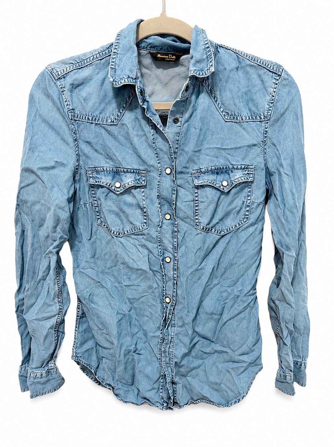 Massimo Dutti Chambray Denim Western Snap Button Shirt Women’s US 2 XS