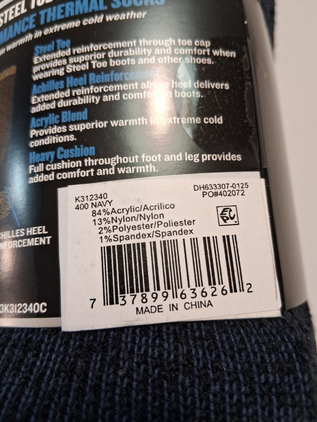 NEW Dickies 3prs Steel Toe NAVY BLUE Acrylic Heavy Thermal Crew Socks Size 6-12
