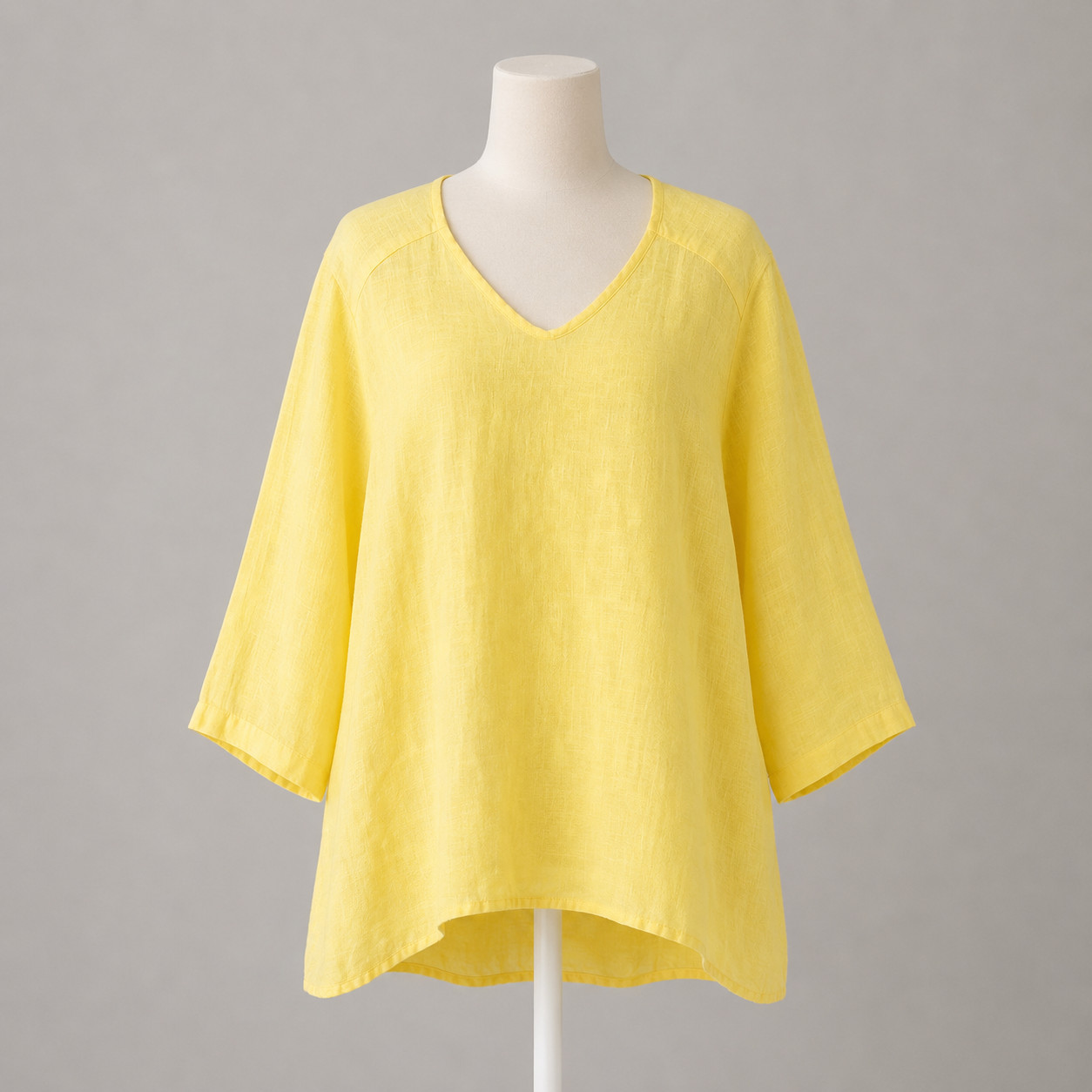 Flax Linen Yellow V-Neck Top Size 1G 2X Lagenlook Coastal Lightweight Relaxed