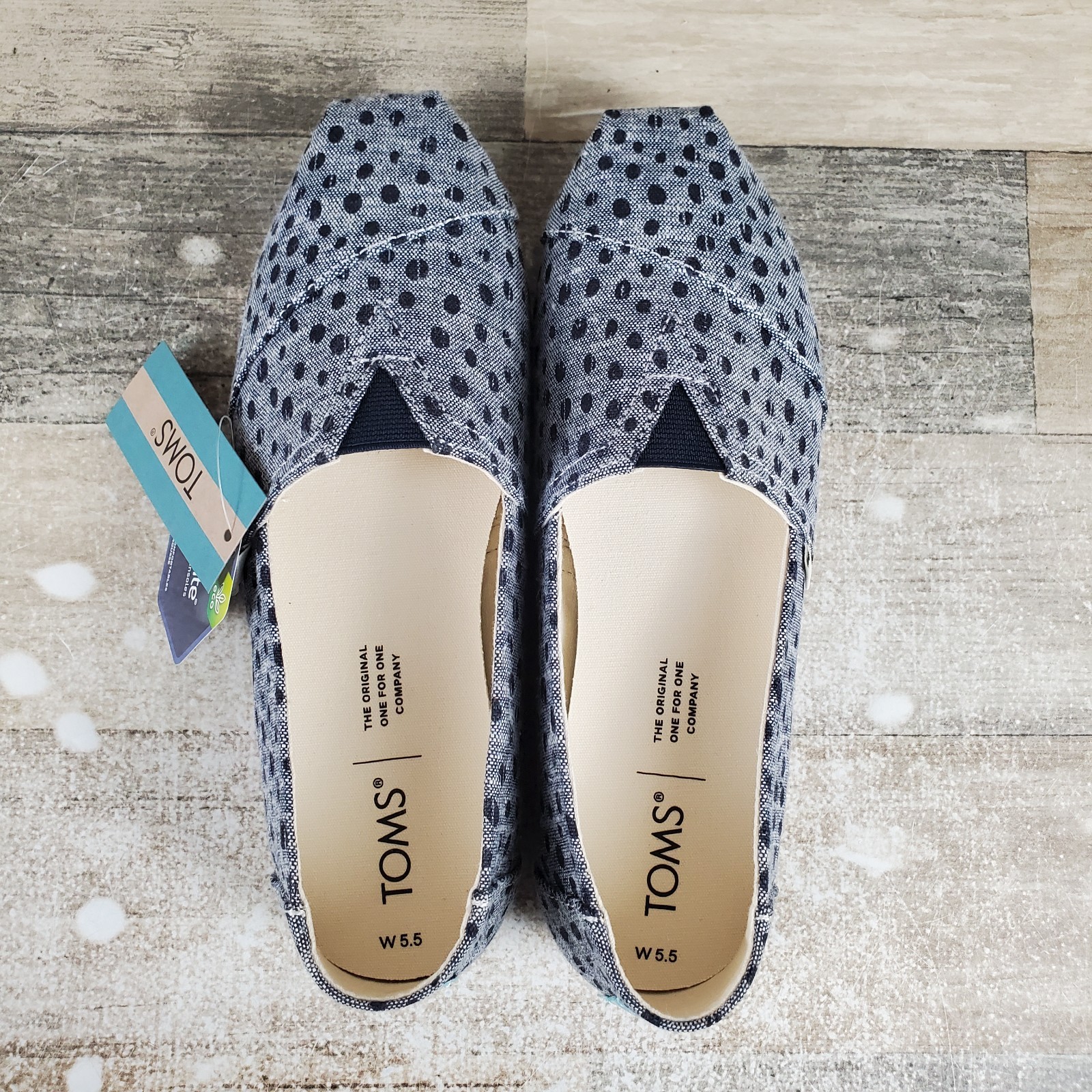 Toms Alpargata Womens Shoes Sz 5.5 Navy Slub Chambray Dots Slip On Sneakers