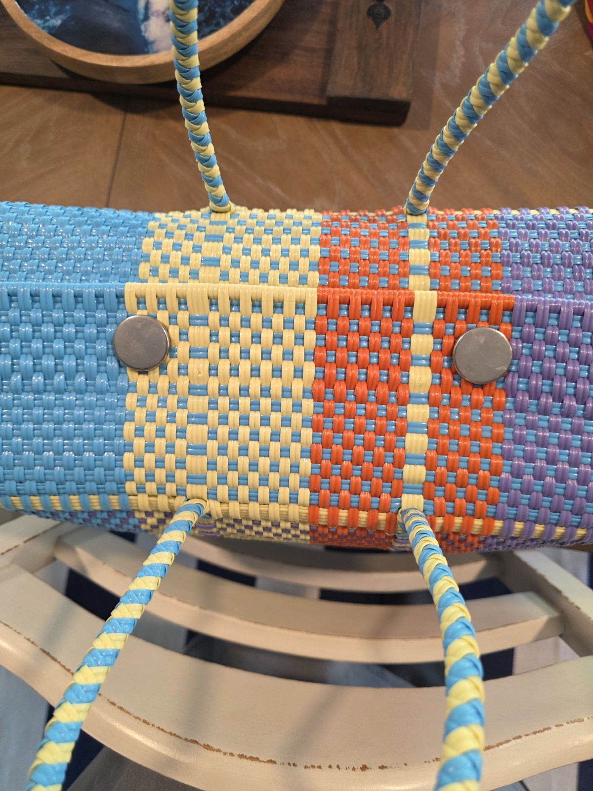 Handmade Woven Multicolor Tote Bag With Wrapped Handles