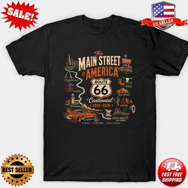 Route 66 Map Centennial 2026 Americas Main Street T-Shirt Route 66 T-Shirt S-5XL