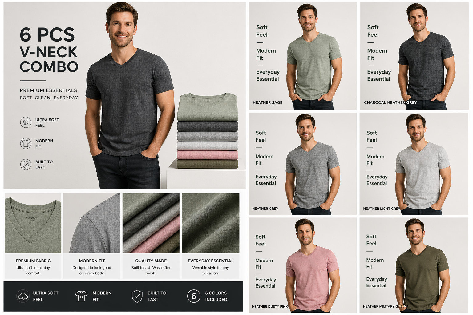 True Classic V-Neck T-Shirts 6 Pack Men Size XL New No Tags Soft Premium Fit