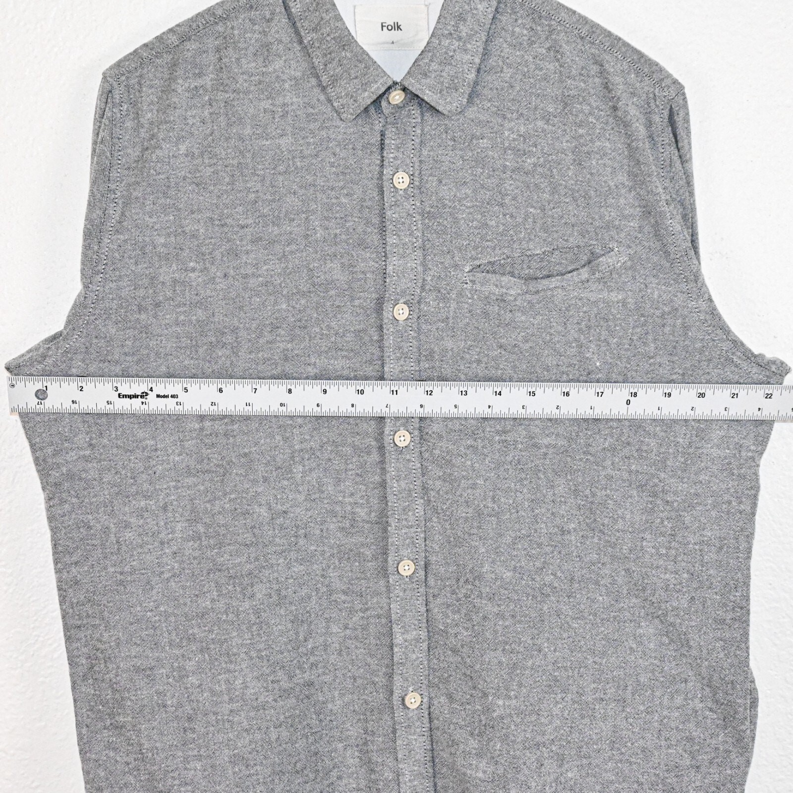 FOLK Clothin Men’s Gray Chambray Button Down Shirt 100% Cotton size 4